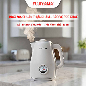 Ấm Siêu Tốc Nhiệt Kế Retro Fujiyama FK1810 1.8L – Inox 304 2 Lớp An Toàn – Hiển Thị Nhiệt Độ – Tự Ngắt Khi Sôi