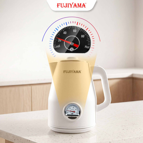 Ấm Siêu Tốc Nhiệt Kế Retro Fujiyama FK1810 1.8L – Inox 304 2 Lớp An Toàn – Hiển Thị Nhiệt Độ – Tự Ngắt Khi Sôi