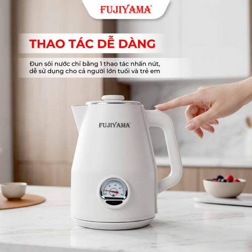 Ấm Siêu Tốc Nhiệt Kế Retro Fujiyama FK1810 1.8L – Inox 304 2 Lớp An Toàn – Hiển Thị Nhiệt Độ – Tự Ngắt Khi Sôi
