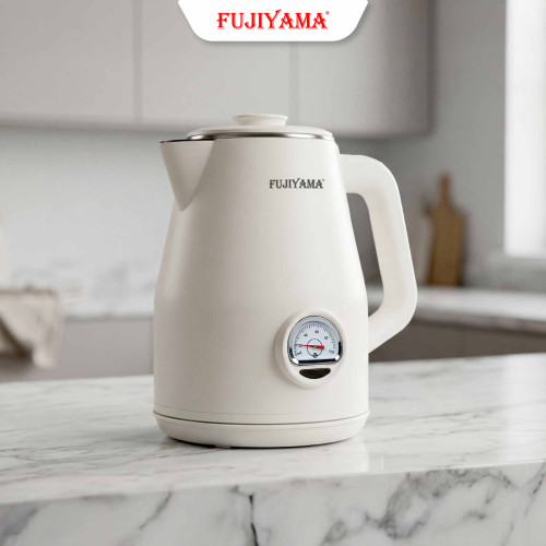 Ấm Siêu Tốc Nhiệt Kế Retro Fujiyama FK1810 1.8L – Inox 304 2 Lớp An Toàn – Hiển Thị Nhiệt Độ – Tự Ngắt Khi Sôi